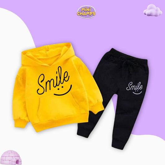 Smile Printed Hoodie & Trouser Set - Yellow