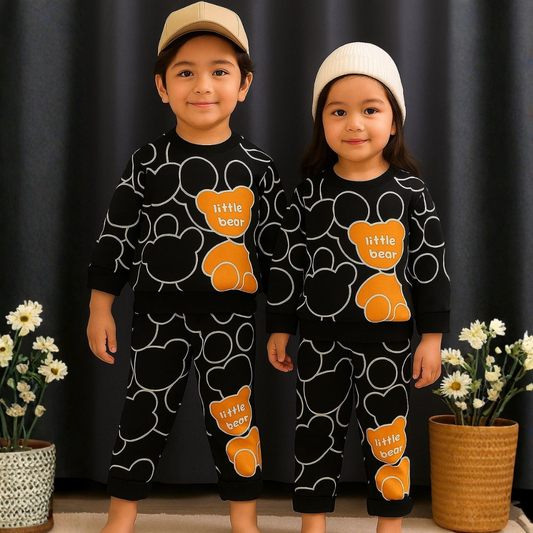 Little Bear Printed Sweatshirt and Trouser - Black