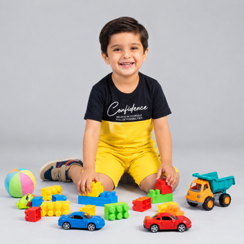 Boys Black & Yellow Confidence Summer T-Shirt & Shorts Set