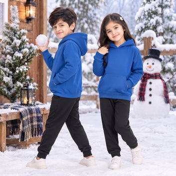 Kids Premium blue Fleece Hoodie & Black Jogger Winter Tracksuit