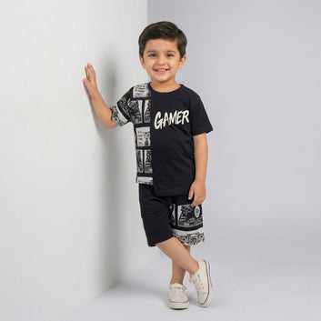 Kids Trendy Black & White Comic Strip Gamer Co-ord Set
