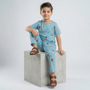 Boys Blue "Ocean Explorer" Submariner and Wave Printed PJ/Casual Wear Set