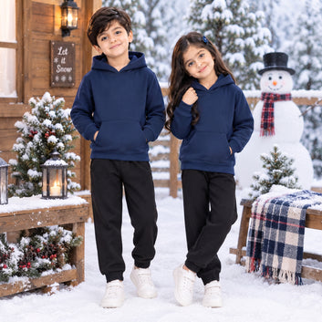 Kids Premium nevy Fleece Hoodie & Black Jogger Winter Tracksuit