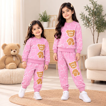 Little Bear Pink Tracksuit Set For Girls