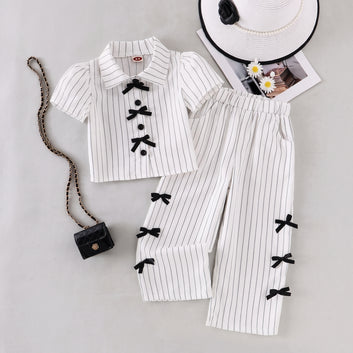 Girls Striped Bow Detail 2-Piece Set