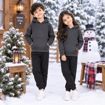 Kids Premium carcoal Fleece Hoodie & Black Jogger Winter Tracksuit