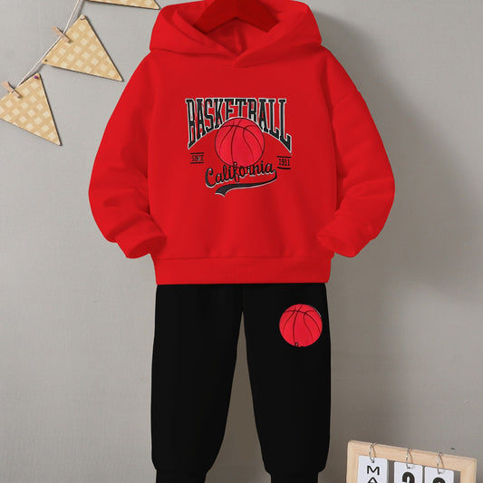 BASKETBALL Printed Sweatshirt and Trouser - Red