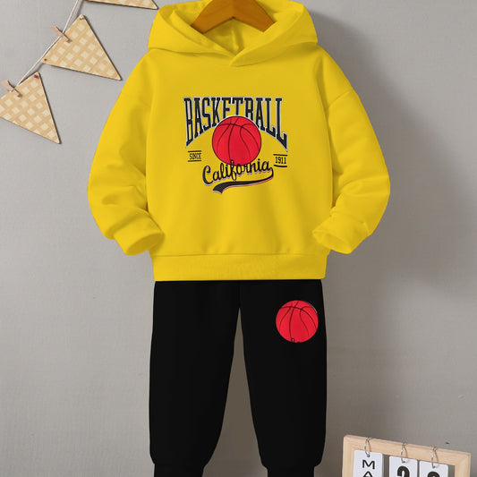 BASKETBALL Printed Sweatshirt and Trouser - Yellow