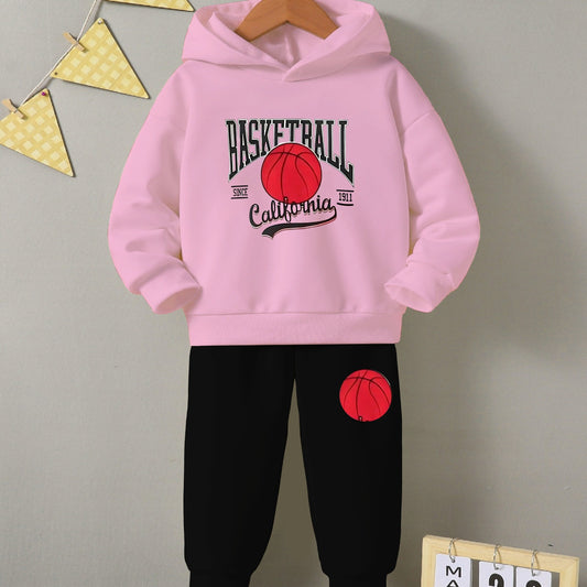 BASKETBALL Printed Sweatshirt and Trouser - Pink