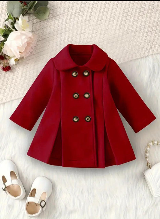 Western Style Button Kids Fleece Coat - Red