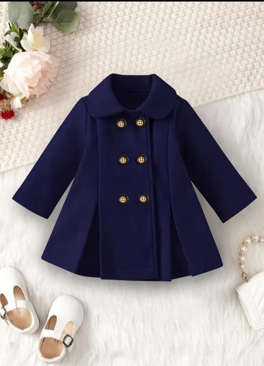 Western Style Button Kids Fleece Coat - Navy Blue