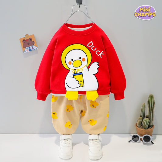 Duck Printed Sweatshirt Set - Red