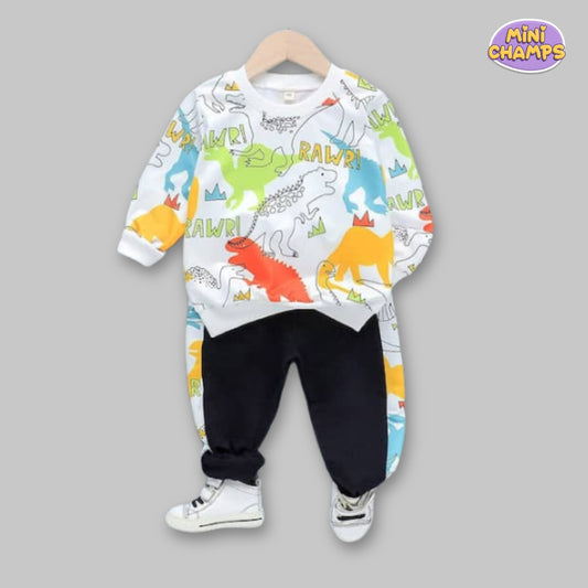 Color Dino Print Sweatshirt Set