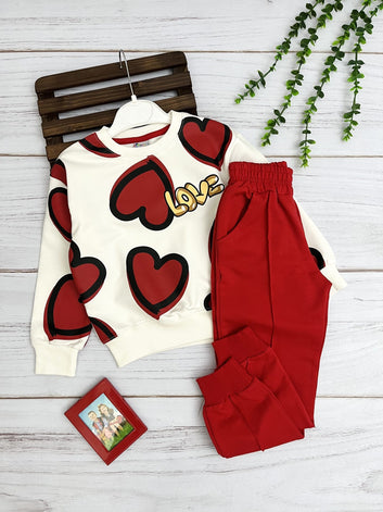 RED LOVE HEART Sweatshirt and Trouser