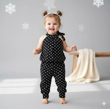 Black Polka Kids Jumpsuit