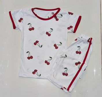 Kids Cherry Print Cotton Night Suit – Soft & Comfortable Pajama Set for Girls