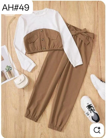 Girls Teal & White Button Detail Jogger