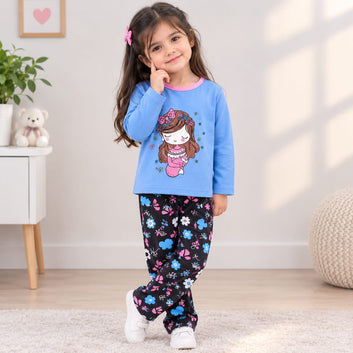 Girls Flowers Print 2-Piece Pajama Set
