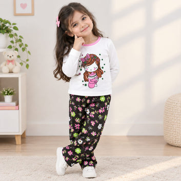 Girls Flowers Print 2-Piece Pajama Set