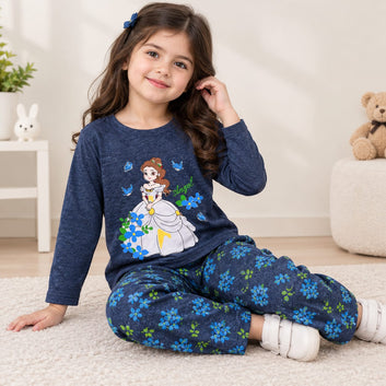 Girls Princess Angel blue Floral Printed 2-Piece Night Suit