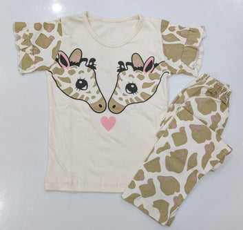 Little Giraffe Girls 2-Piece Pajama Set – Cream & Beige