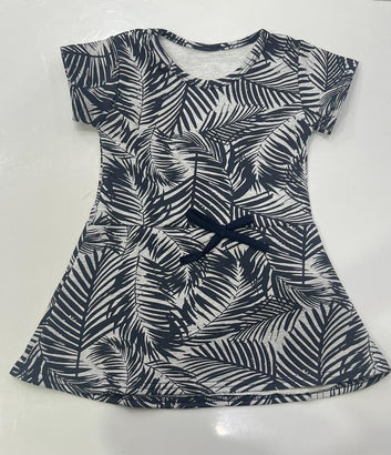 Baby Girl Palm Print Dress with Matching Bow Headband – Navy