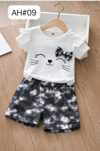 Cute Kitty Bow Girls 2-Piece Outfit Set
