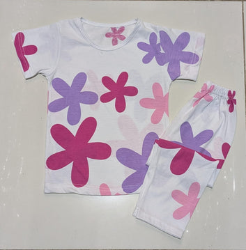 Kids Floral Print Cotton Night Suit – Soft & Stylish Pajama Set for Girls