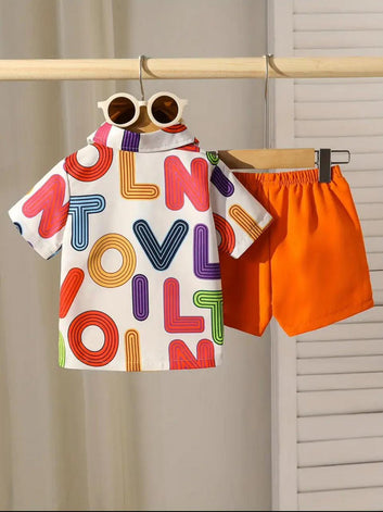 Colorful Alphabet Printed Kids Polo & Shorts Set