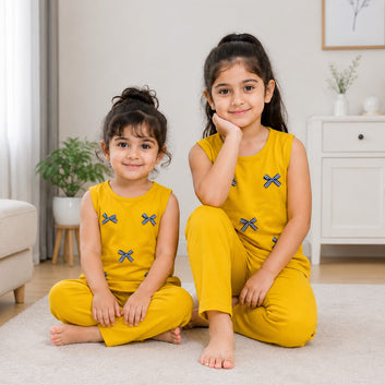 Yellow Bow Detail Kids Outfit SET