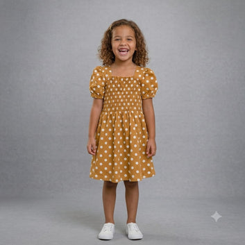 Kids Smocked Polka Dot Puff-Sleeve Dress for Girls