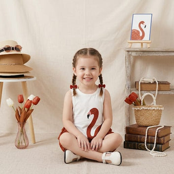 Baby Girl Rust Flamingo Summer Outfit – Sleeveless Top & Shorts Set