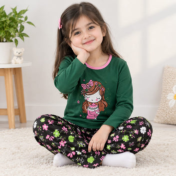 Girls Flowers Print 2-Piece Pajama Set